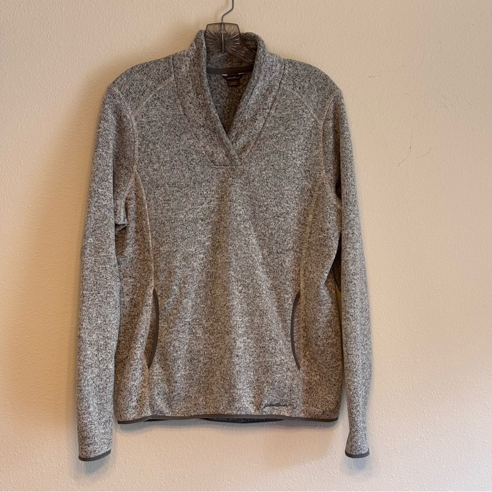 EUC Eddie Bauer Women's Heather Gray Sweater Pull-over V-neck SZ L